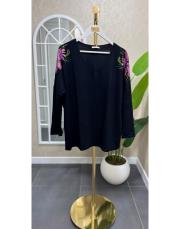 omuzu taşlı bluz siyah