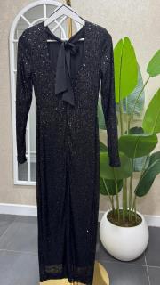 sırt detaylı payet elbise uzun siyah 2