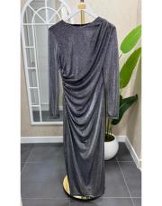 simli uzun elbise gri